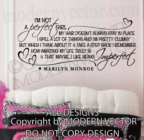 MARILYN MONROE Quote Vinyl Wall Decal IM NOT A PERFECT GIRL Vinyl 