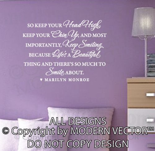 Marilyn Monroe Quote Vinyl Wall Decal Lettering Keep Smiling ...