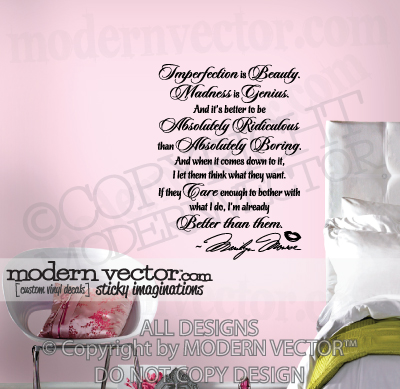 Marilyn Monroe Vinyl Wall Quote Decal IMPERFECTION  